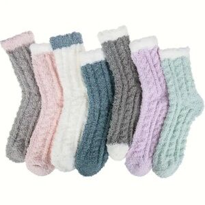 8 Pairs Cozy Plush Fuzzy Socks – Soft Winter Lounge Socks in Pastel Colors